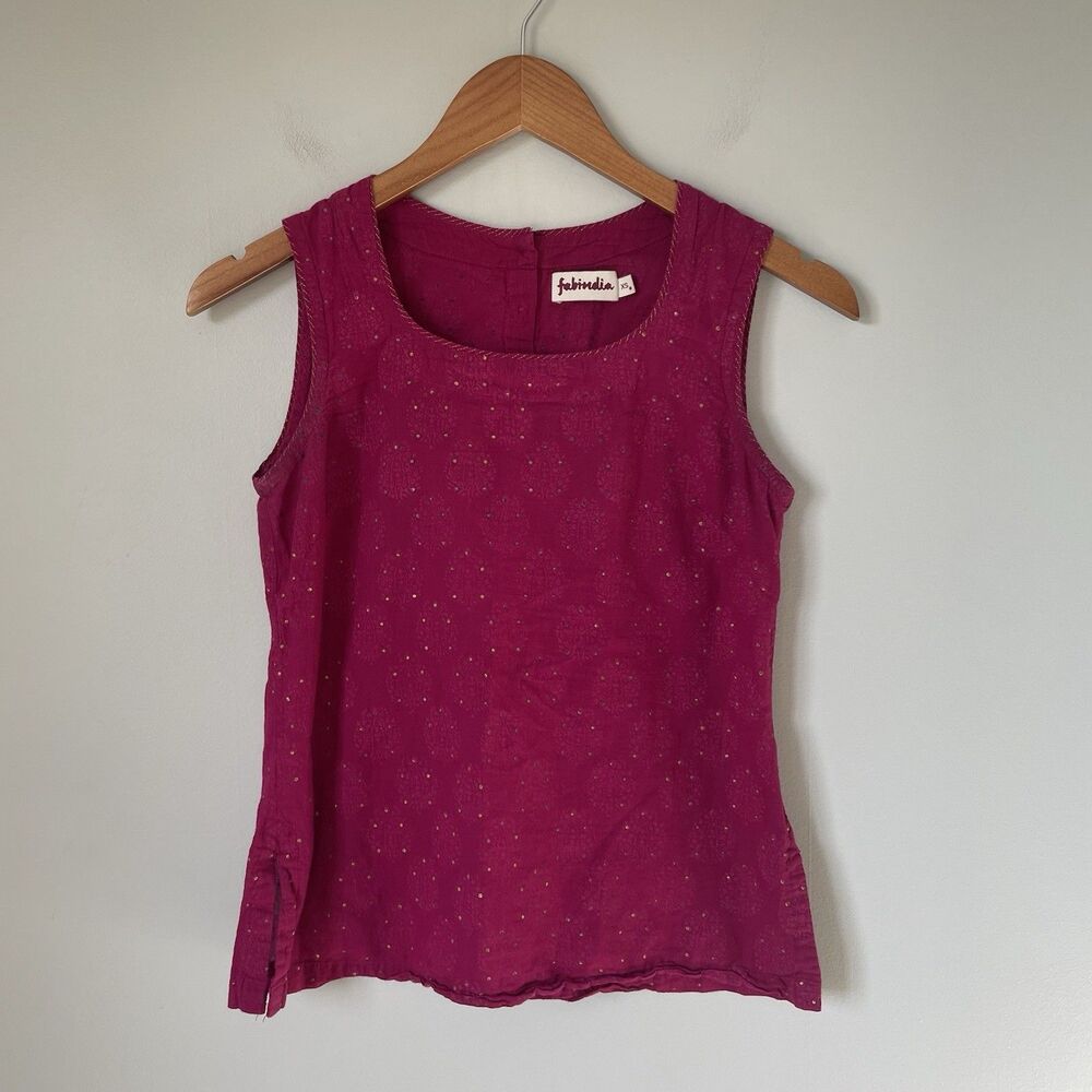 Fabindia Women's Tank Top Blouse Boho 100% Cotton Magenta Pink Size XS